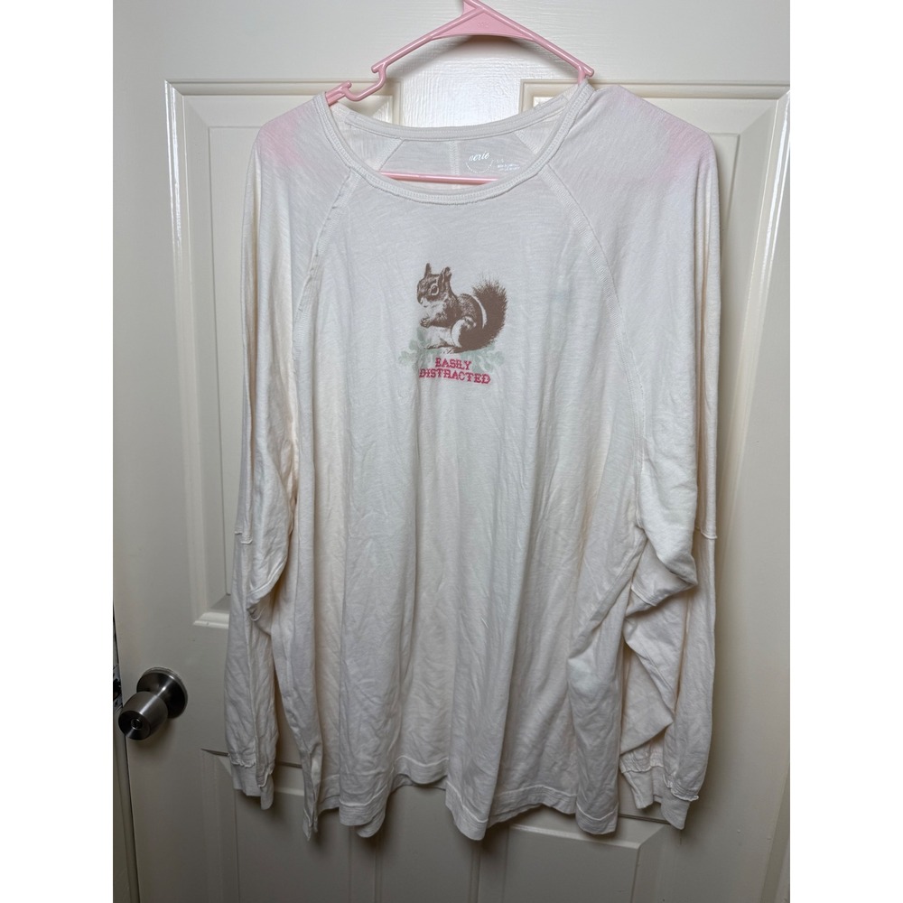 Aerie Easily Distracted Squirrel Graphic Oversized Long Sleeve Tee Cream L NWT